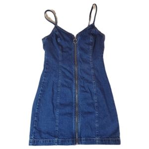 Top Shop Moto Womens Size 4 Dark Wash Denim Blue Zip Front Mini Dress